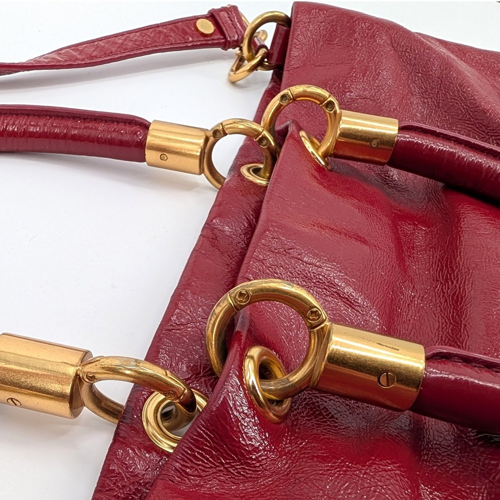 Marc by Marc Jacobs Red Patent Leather Tote Crossbody Bag Gold Hardware - Picture 3 of 14
